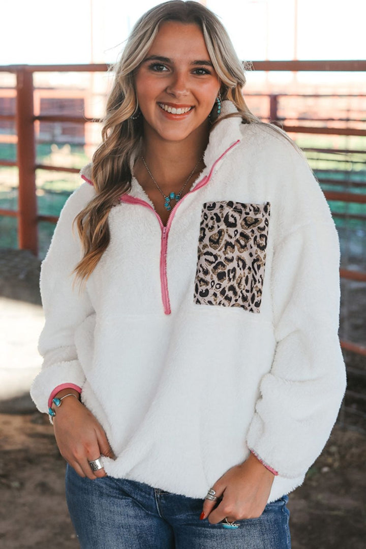 Women's Leopard Print Half Zip Long Sleeve Sweatshirt