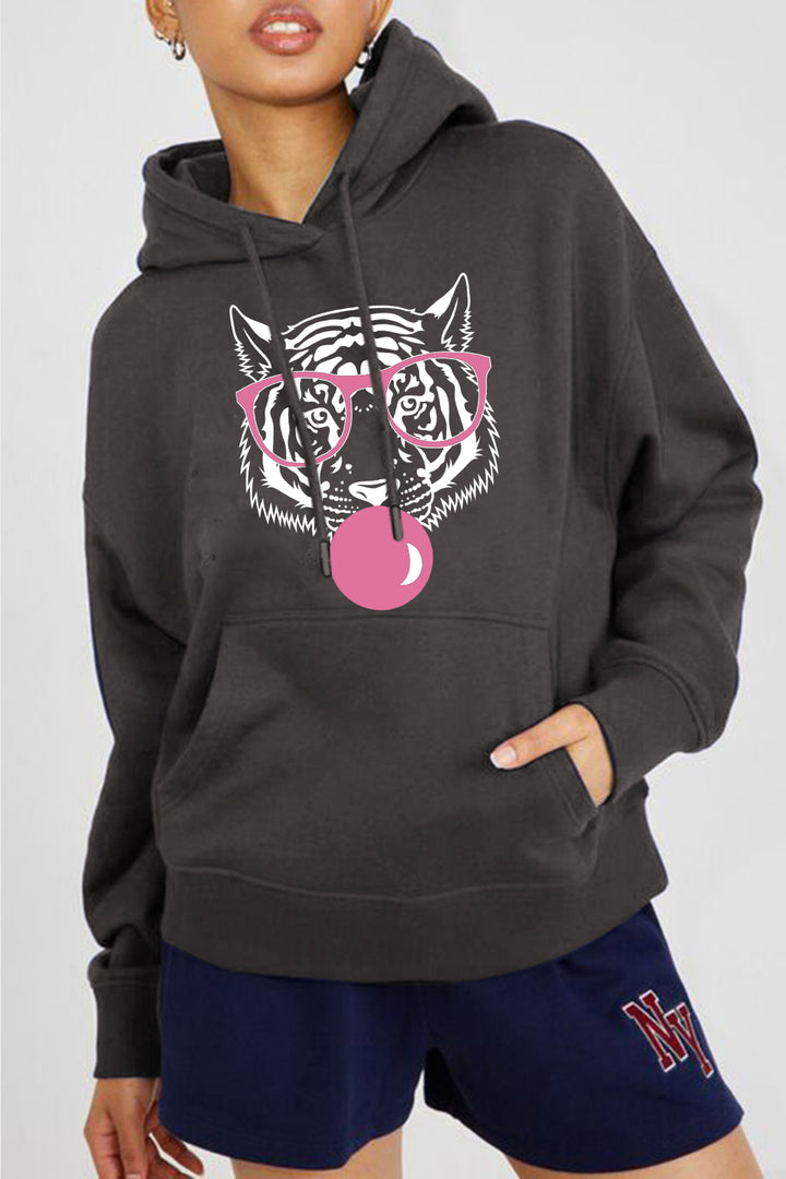 Women's Simply Love Full Size Tiger Graphic Dropped Shoulder Hoodie