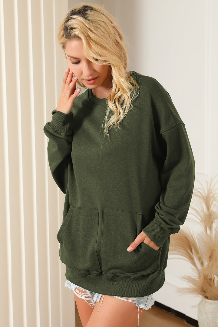 Women's Cozy Pocketed Round Neck Dropped Shoulder Sweatshirt