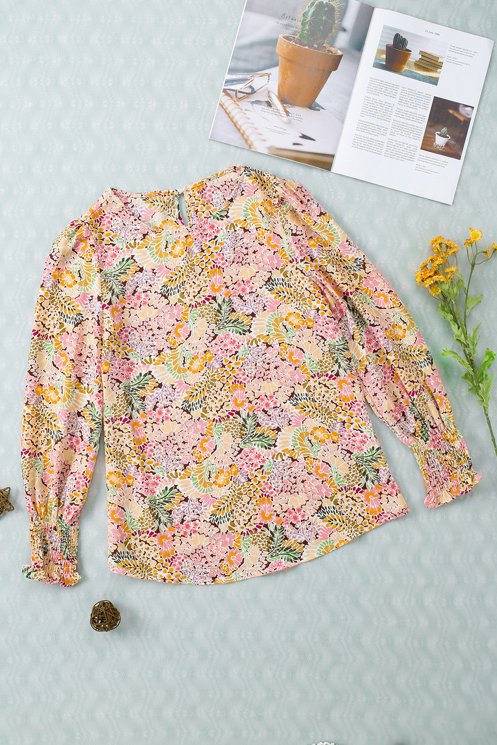 Women's Long Puff Sleeve Blouse with Floral Print