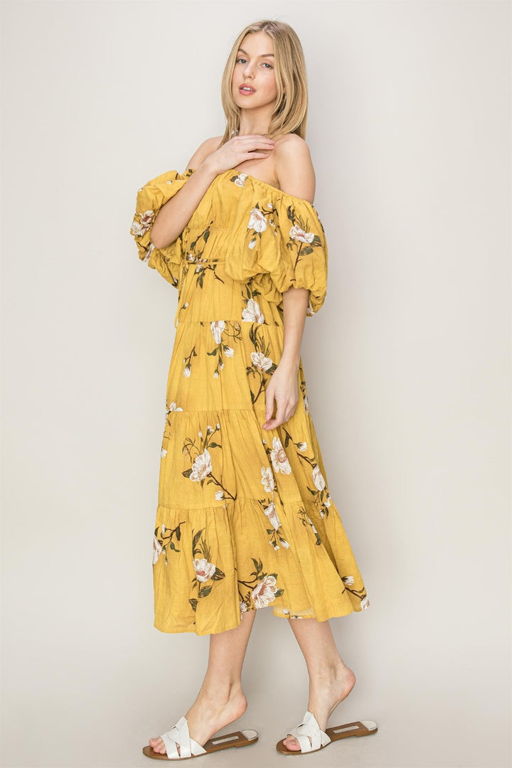 Women's Floral Puff Sleeve Tiered Dress