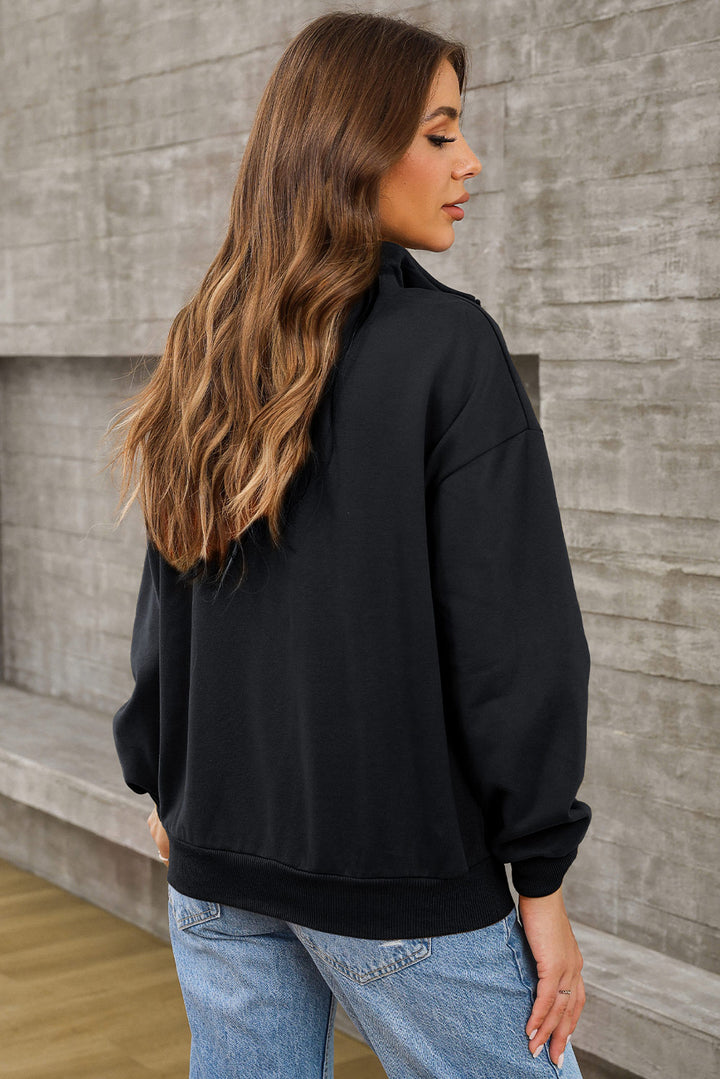 Women's Cozy Half Zip Sweatshirt with Drop Shoulder and Front Pocket