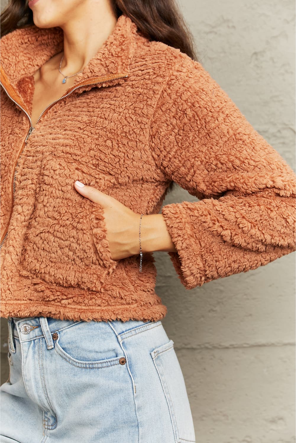 Women's Cozy Collared Zip-Up Teddy Jacket