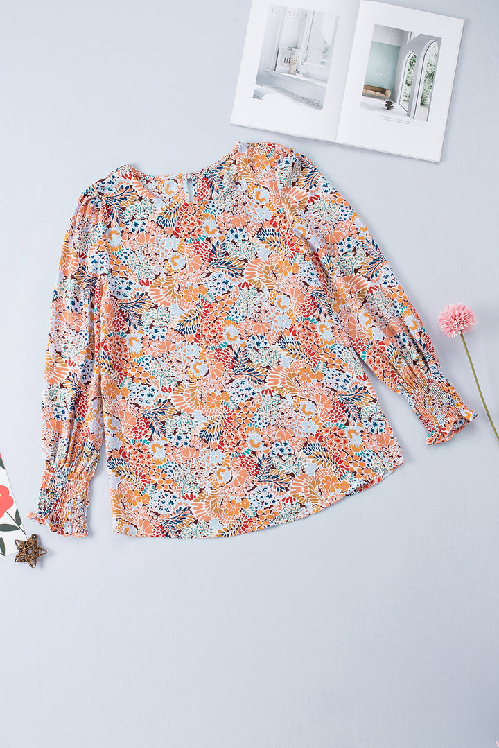 Women's Long Puff Sleeve Blouse with Floral Print