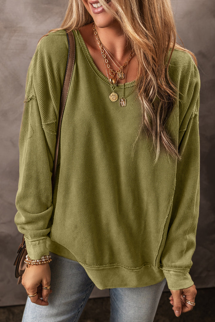 Women's Cozy Round Neck Dropped Shoulder Sweatshirt