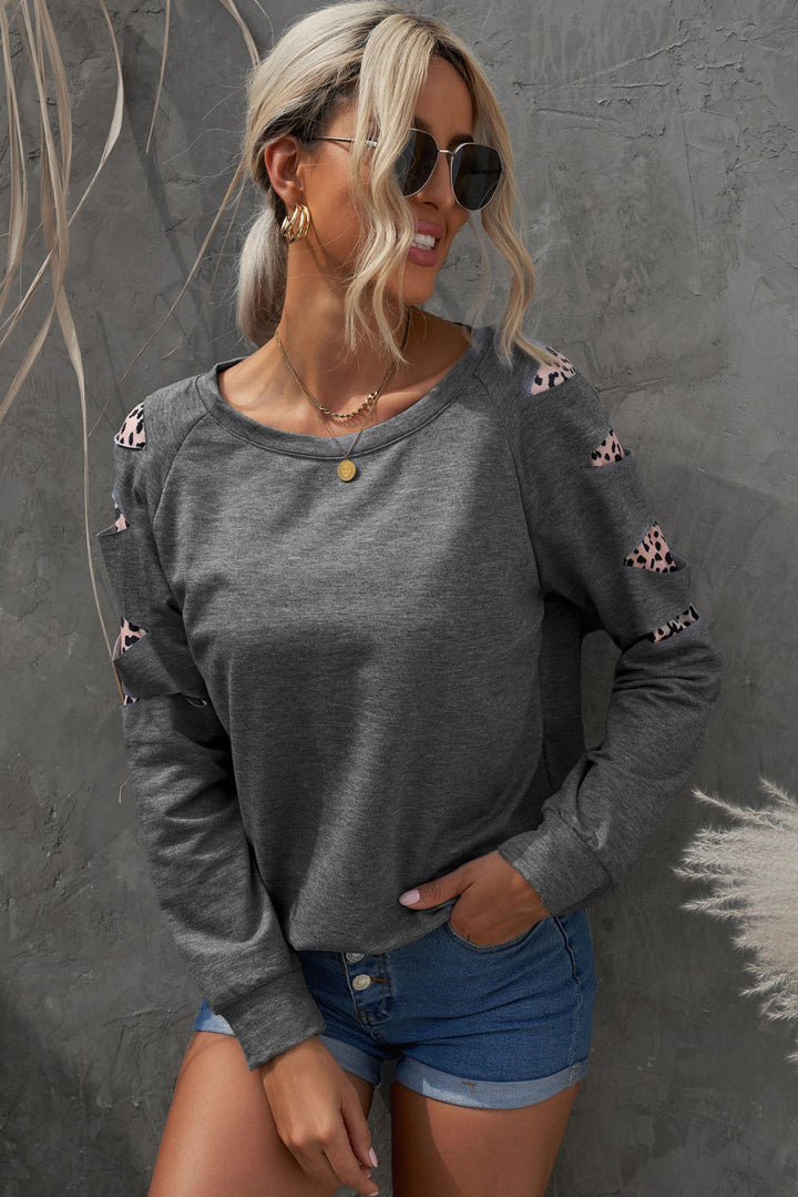 Women's Leopard Print Patchwork Raglan Sleeve Sweatshirt