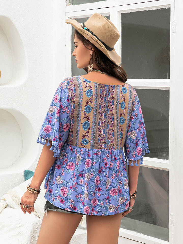 Women's Printed V-Neck Half Sleeve Blouse for Plus Sizes