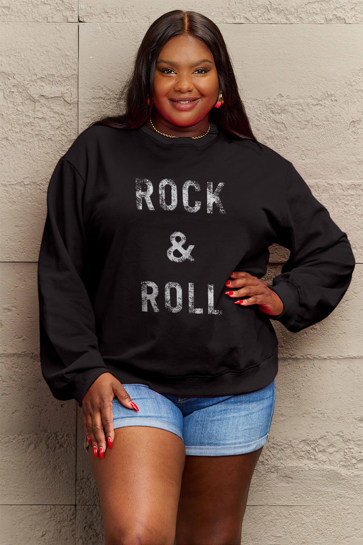 Women's Full Size ROCK & ROLL Round Neck Sweatshirt: Simply Love Edition