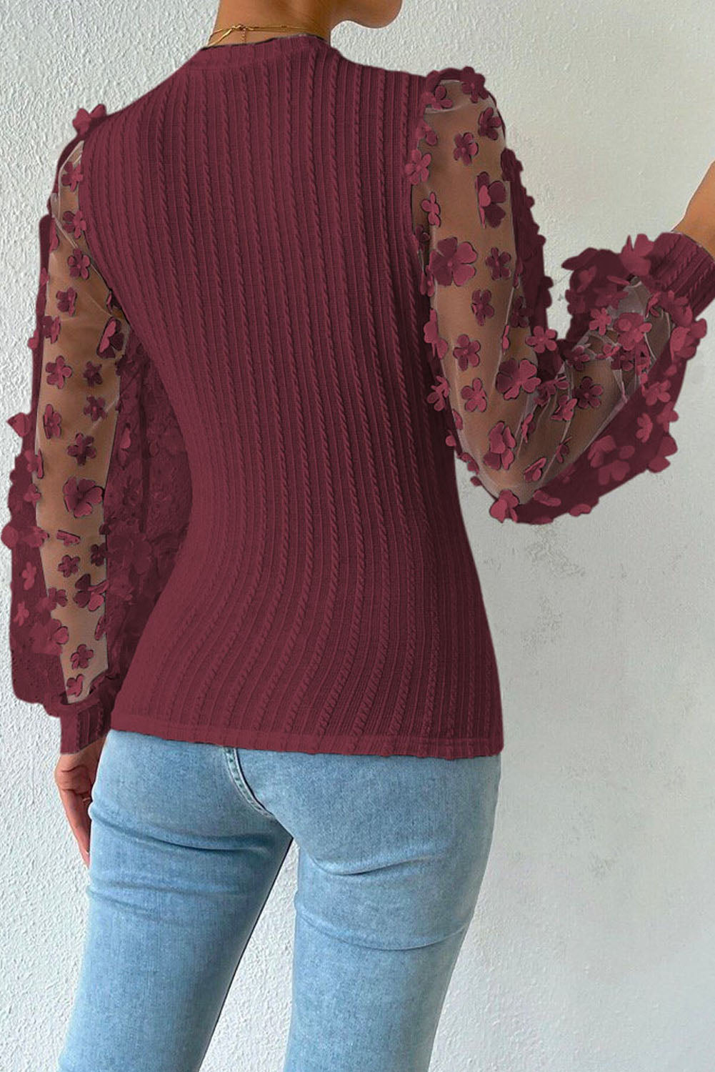 Women's Textured Applique Long Sleeve Blouse