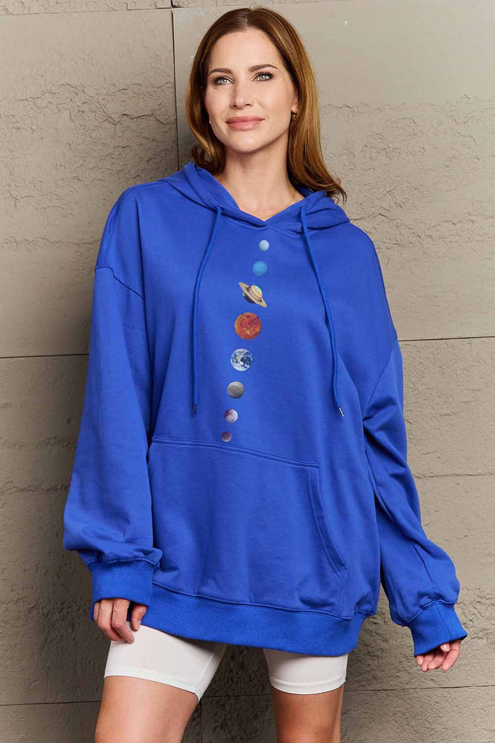 Women's Solar System Graphic Dropped Shoulder Hoodie - Simply Love