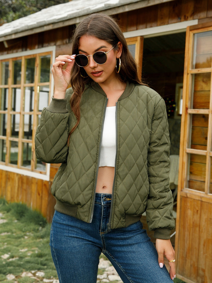 Women's Classic Zip-Up Baseball Collar Jacket