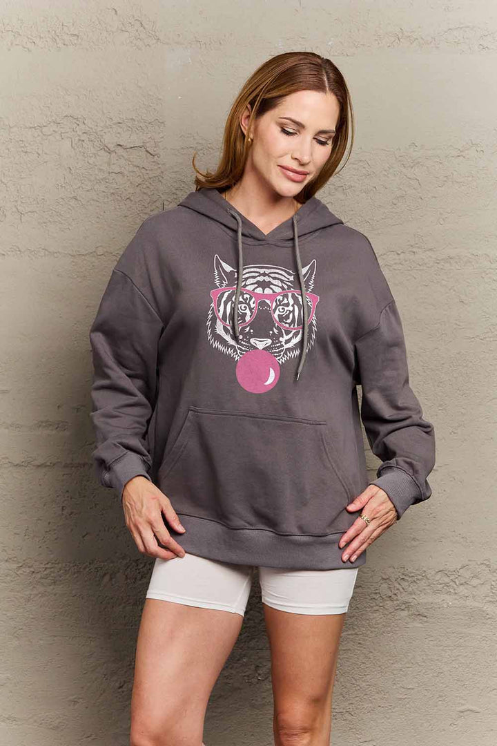 Women's Simply Love Full Size Tiger Graphic Dropped Shoulder Hoodie