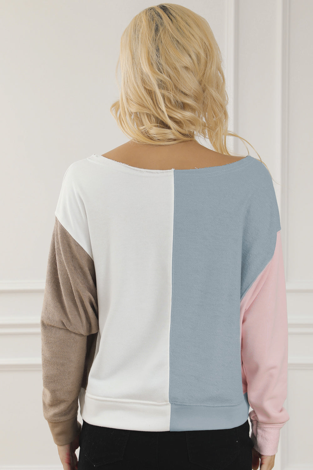 Women's Color Block Boat Neck Sweatshirt