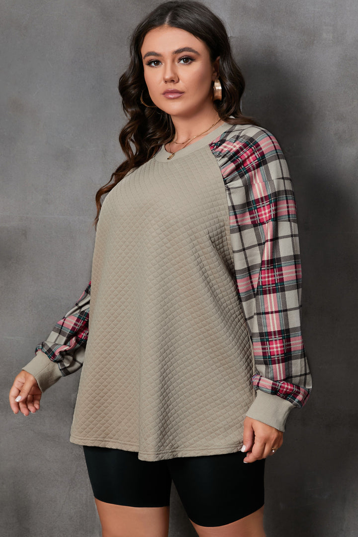 Women's Cozy Plaid Round Neck Long Sleeve Sweatshirt for Plus Sizes